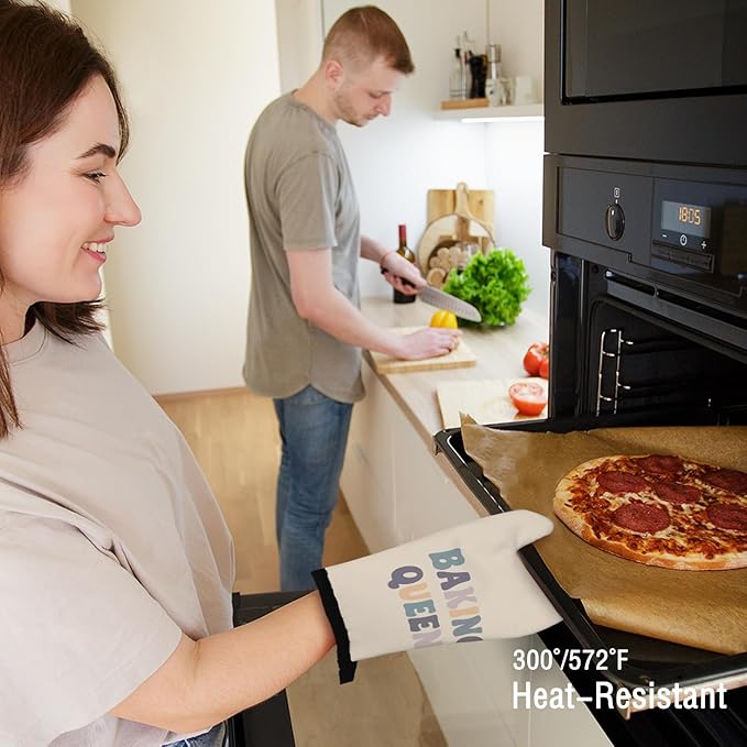 Baking Queen Oven Mitts and Pot Holders Sets, Baker Mittens, Gifts for Women, Beige Floral Kitchen Decor, Lover Gloves