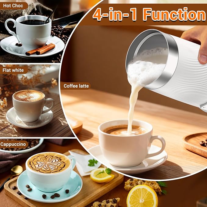 Wowteam Milk Frother, 4-in-1 Electric Milk Steamer with Warm and Cold Foam Maker, Milk Heater and Warmer Hot & Cold Milk Foamer Maker for Latte Coffee Chocolate