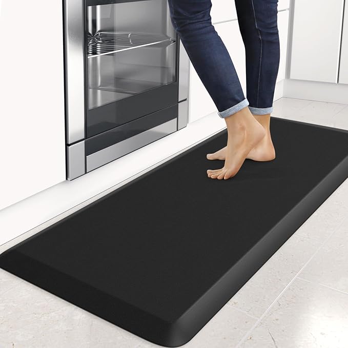 4/5 Inch Thick Kitchen Mats for Floor, StepRite Kitchen Rug for Standing Desk, Non-Slip, Thicker, Stain Resistant, Waterproof, Comfort Anti Fatigue Floor Mat for Home, Kitchen, Office - Black,54*22''