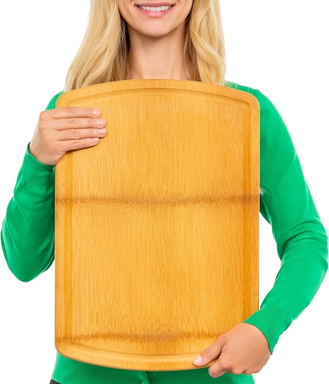 FSC-Certified Extra Large Bamboo Cutting Board Featuring 18 Inch Glue-Free Surface™ – XL, Non-Toxic Wooden Board for Family Kitchens, Butcher Block Style Food Prep with Lifetime Replacements