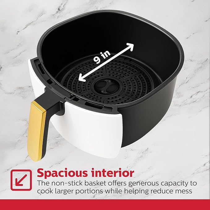 Holstein Housewares 4.8QT Air Fryer Golden Elegance. Hot Air Technology & PFOA Free Non Stick Coating for Less Oil Use with Led Display. No Pre Heating, Fry, Bake, Grill and Roast. White & Gold