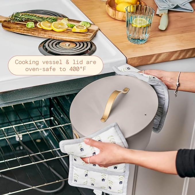 Beautiful 10-in-1 Electric Multi-Cooker by Drew Barrymore, 6-quart, digital display, 10 cooking functions, non-stick pot, easy one-touch control (Porcini Taupe)