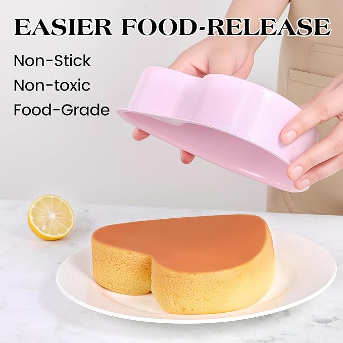 8 Inch Heart Shaped Cake Pans Set 2 Pack Nonstick Cake Pan for Baking Carbon Steel Large Heart Molds (Pink)