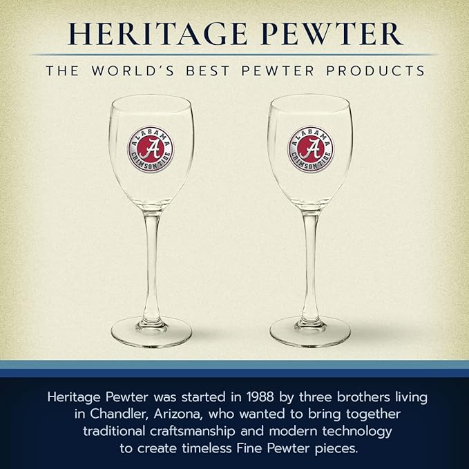 Heritage Pewter Alabama Glass Water Goblets – Set of 2 | 12 OZ Goblet Glasses | Expertly Crafted Pewter Glass