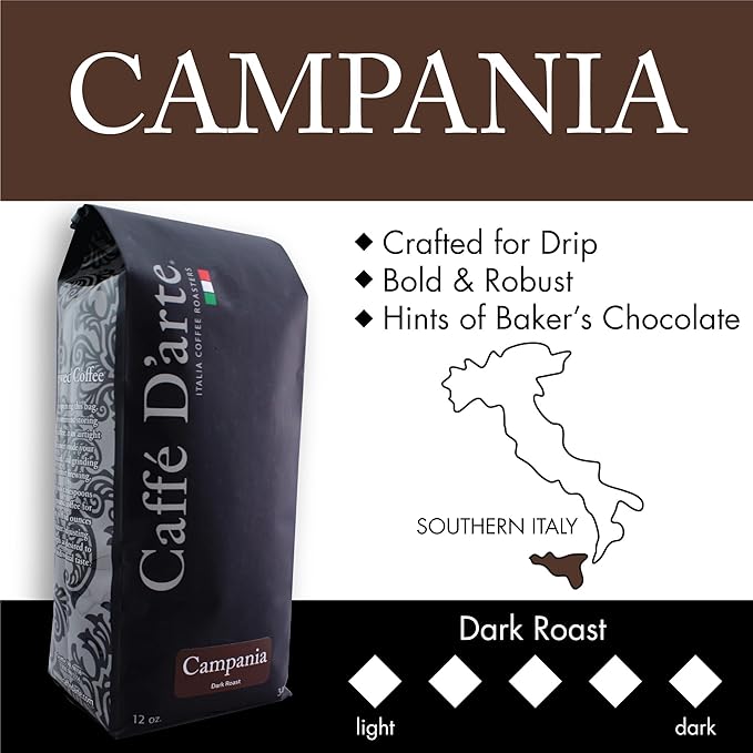 Caffe D'arte Campania Whole Bean Coffee, 12 Ounce