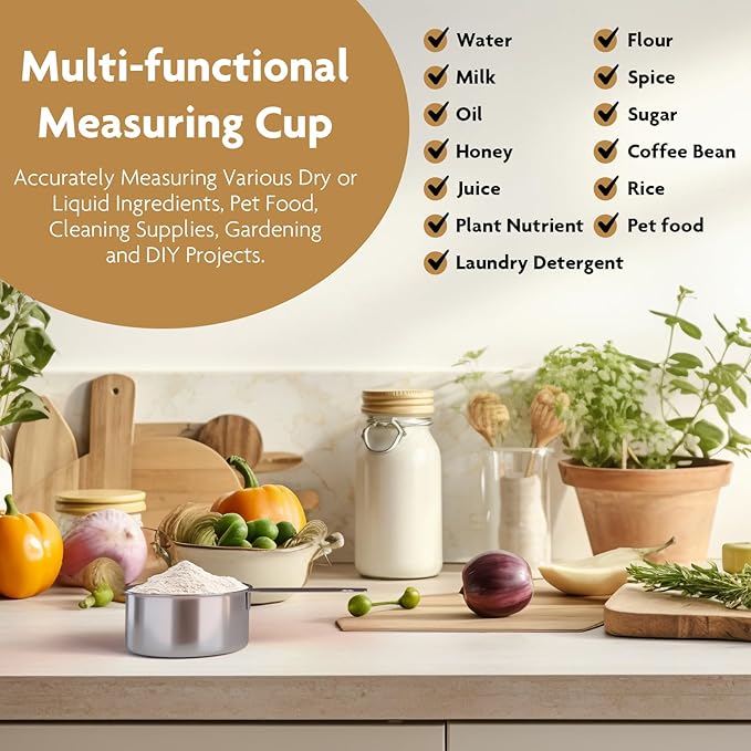 1PCS 1/4Cup(4Tbsp, 60ml, 4oz) Stainless Steel Measuring Cup, Single Metal Scoop for Wet and Dry Ingredients, Great Kitchen Gadgets for Cooking