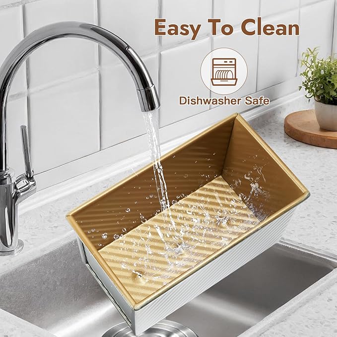 CURTA Pullman Loaf Pan with Lid 1 lb Dough Capacity Non-Stick Bakeware for Baking Bread, Corrugated sourdough bread pan, Silver 2pcs