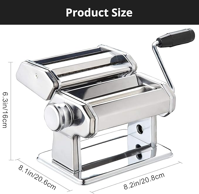 Pasta Maker, METLUCK Stainless Steel Pasta Machine Manual Roller Pasta Maker with 9 Thickness Settings for Spaghetti Linguine Fettuccine Lasagne, Includes Dough Cutter & Hand Crank