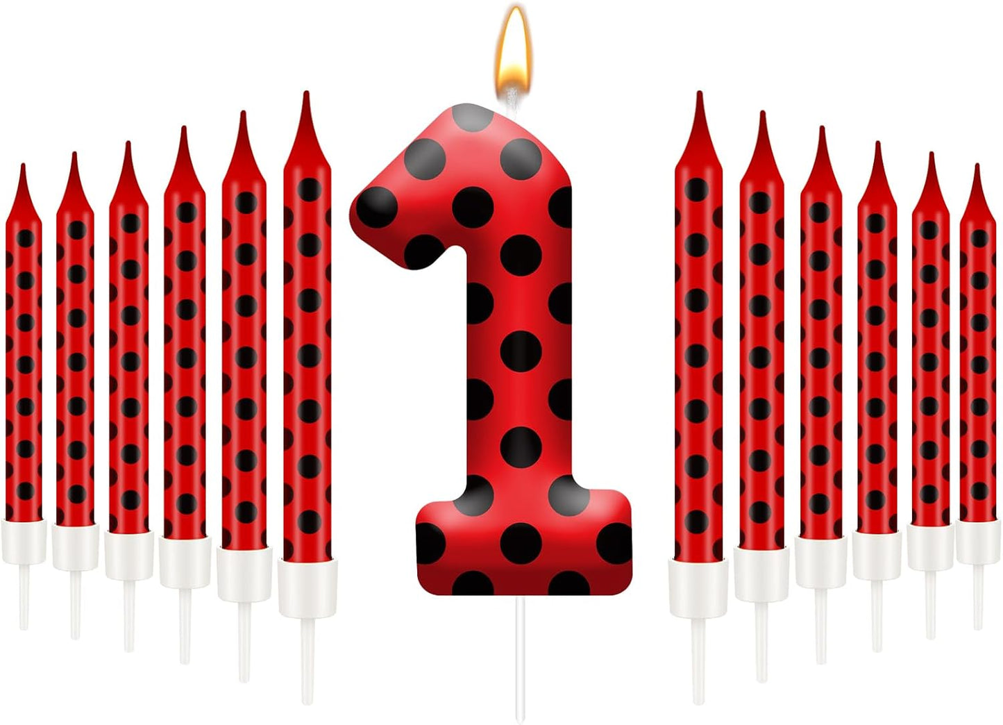 13PCS Ladybug Theme Birthday Candles Set - Red & Black Polka Dot Decorative Candles for Kids Ladybug Themed Parties, Baby Showers, Birthday Cakes, and Ladybird Inspired Celebrations(Number 1)