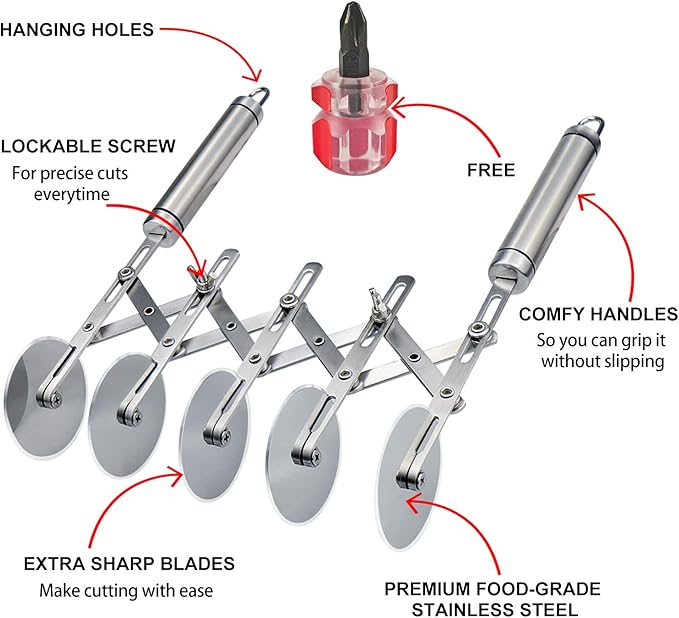 5 Wheel Pastry Cutter Stainless Pizza Slicer Multi-Round Dough Cutter Roller Cookie Pastry Knife Divider with Handle