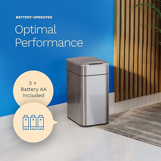 hOmeLabs - 13 Gallon Kitchen Trash Can - Retractable Automatic Sensor Butterfly Lid, Space-Saving Design, Easy to Clean, Battery-Operated with Batteries Included - Stainless Steel