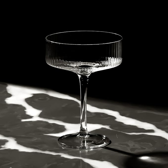 LEMONSODA Clear & Ribbed Martini Coupe Glasses - Classic Barware for Espresso Martini, Manhattan, Cosmopolitan – Handcrafted Luxury Glassware for Home Entertaining (Ribbed 9.5oz, Set of 2)