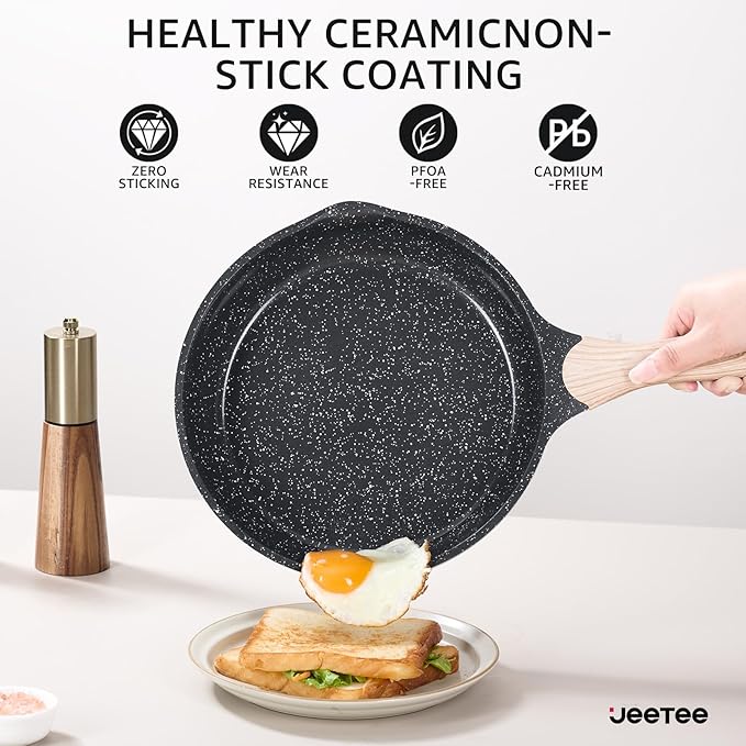 JEETEE 36Pcs Pots and Pans Set Non Stick, Cookware Set Non toxic Kitchen Healthy Induction Cooking Set W/Griddle, Sauté Pan, Baking Trays & Pancake Rake (PFOA, PFAS, PFOS Free)