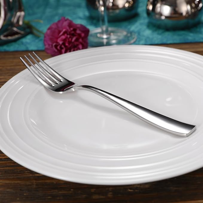 KEAWELL Premium Louis Table Utensils, 18/10 Stainless Steel, Squared Edge, Mirror Finish, Dishwasher Safe (Serving Forks, Set of 2)