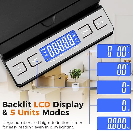 Digital Shipping Postal Scale, Mail Scale with Envelope Flip Holder, 66lb/0.1oz Postage Scale for Package, Small Business, Post Office, Hold&Tare Function, Battery&Type-C Charging Cable - Black