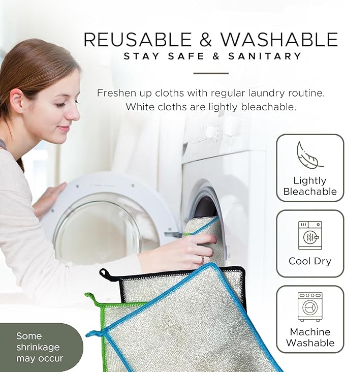 Whiffkitch Dishcloths Dishrags for Kitchen and Household Cleaning 6x7 3-Pack Non-Scratch 2-Ply Weave, Bamboo-Rayon Fabric, Absorbent, Washable, Long-Lasting