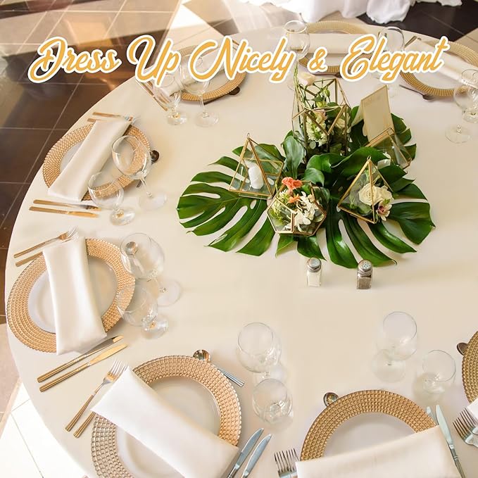 BRILLMAX 6 Pack Beige Round Tablecloths 132 Inch - Circle Bulk Linen Polyester Fabric Washable Table Cloth Cover for Wedding Reception Banquet Birthday Party Buffet Restaurant