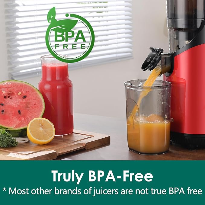 Cold Press Juicer Machines, Slow Masticating Juicer with 5.3" Extra Large Feed Chute Fit Whole Fruits & Vegetables, Self Feeding Effortless for Batch Juicing, BPA Free 250W (Red, 1.8L)