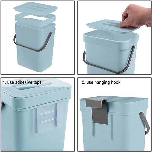 LALASTAR Compost Bin Kitchen, Small Compost Bin for Kitchen, Countertop Compost Bucket with Lid, Odorless Hanging Trash Can for RV/Office/Dog, Mini Food Waste Bin for Countertop, 3L/0.8 Gal, Blue