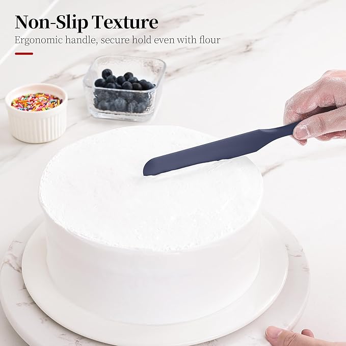 600ºF Heat Resistant Spatulas, High Heat Food Safe Semless Kitchen Silicone Scraper Set for Cooking Baking Mixing Scraping Stirring Nonstick Cookware Pan Bowl (4Pcs,Midniaht Blue)