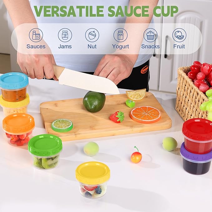 4 oz Small Plastic Containers with Lids, 6 Pack Stackable Small Freezer Containers, Reusable 1/2 Cup Food Containers for Snack Puree Fruit, with Pen and Brush, Microwave & Dishwasher Safe