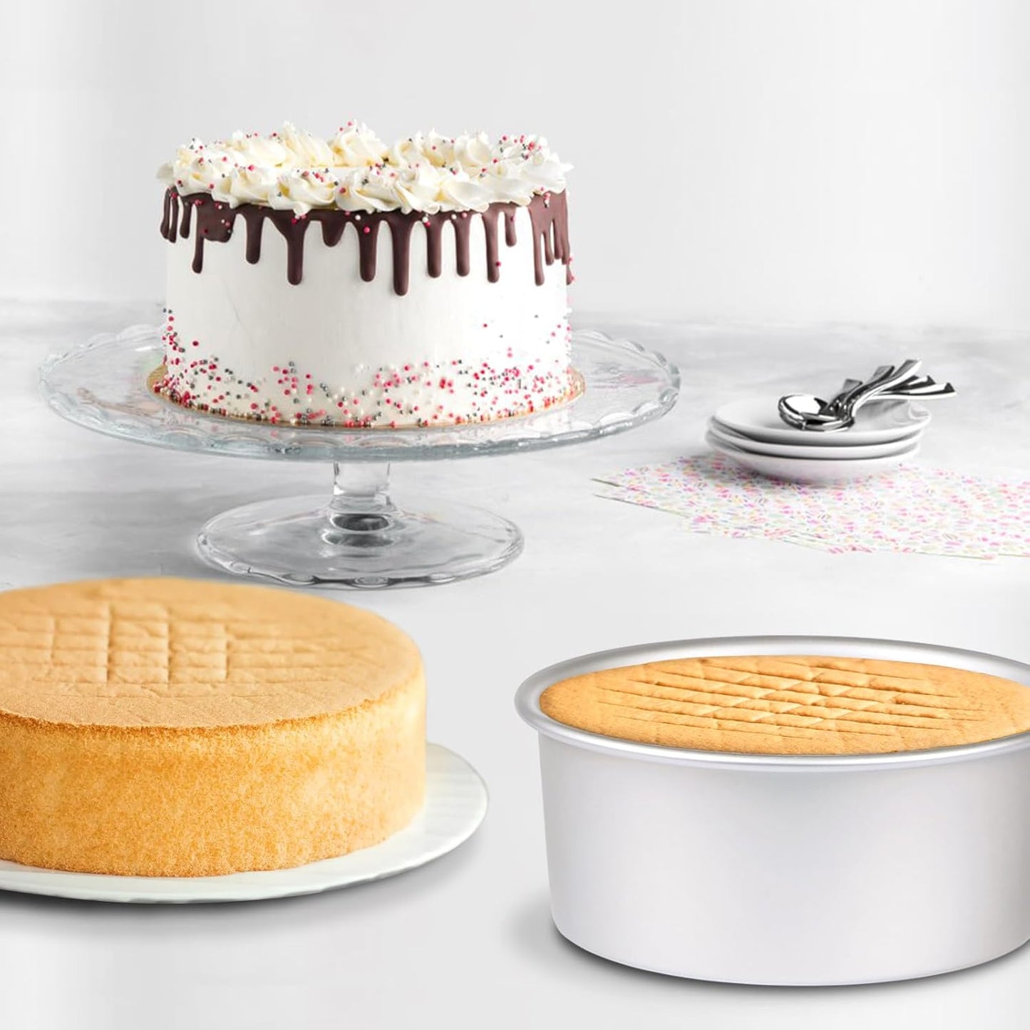 HomeMall 9 x 3 inch Round Cake Pan Set of 3, Aluminum Baking Pans for Layer Cakes, Heavy Duty Non-Stick, Evenly Baking Molds for Home Kitchen, Birthday Wedding Anniversary