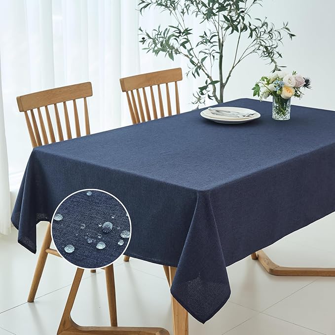 maxmill Square Linen Tablecloth Water Resistance Antiwrinkle Spillproof Stain Proof Fabric Table Cloth, Decorative Fabric Table Cover for Banquet Party Event Holiday Dinner, 70 x 70 Inch, Navy Blue
