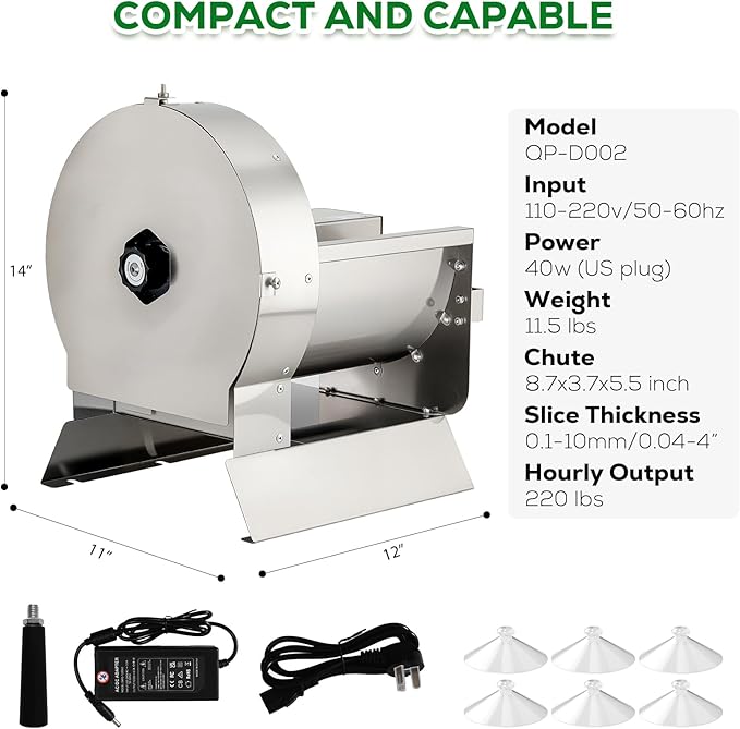 2-in-1 Electric Vegetable and Fruit Slicer, Adjustable Thickness 0.04-0.4", Commercial Stainless Steel Cutter for Cabbage, Tomatoes, Lemons