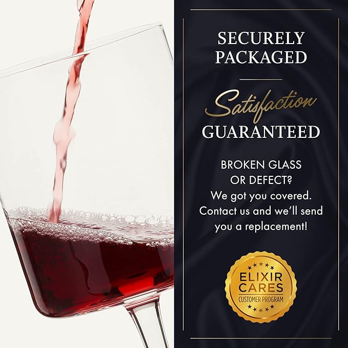 ELIXIR GLASSWARE Wine Glasses Set of 4-17oz - Square, Large Red or White Wine Glasses - Hand Blown Long Stem Crystal Wine Glass Set - Housewarming Gifts