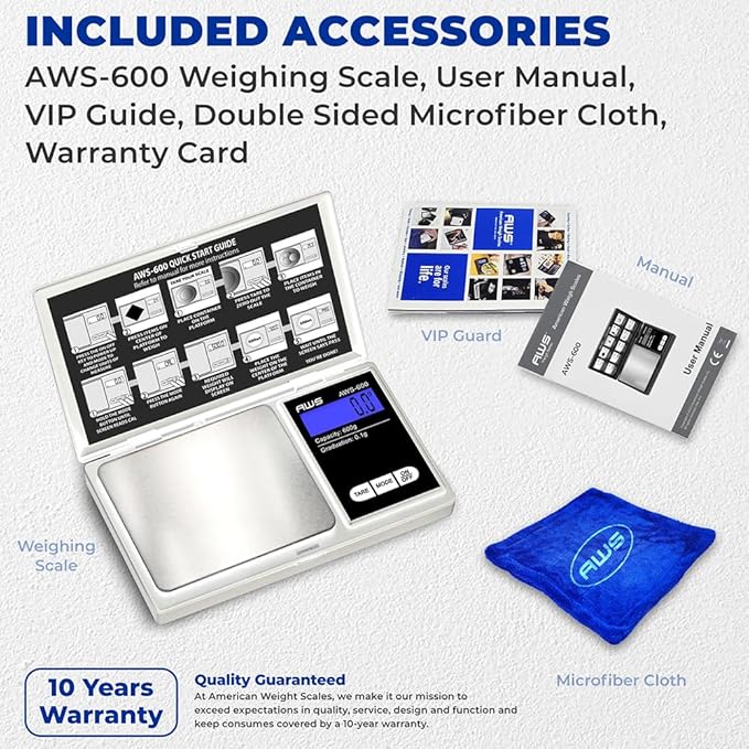American Weigh Scales 600g x 0.1g Digital Pocket Scale | High Precision Digital Scale LCD Display Multi Unit Conversion Pocket Grams Scale, Jewelry Scale, Small Smart Weight Scale - Silver