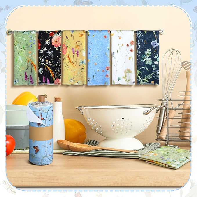 36 Pack Reusable Cleaning Cloths Washable Cotton Kitchen Dish Towels for Home Christmas Party Supplies Bulk, 9.84x11.81in (Rich Flowers)