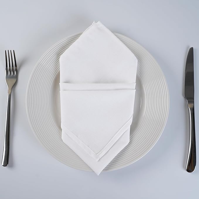 Solid Color Linen Blended Thin Dinner Cloth Napkins - Set of 12 (40 x 40 cm) - for Events & Home Use (White)