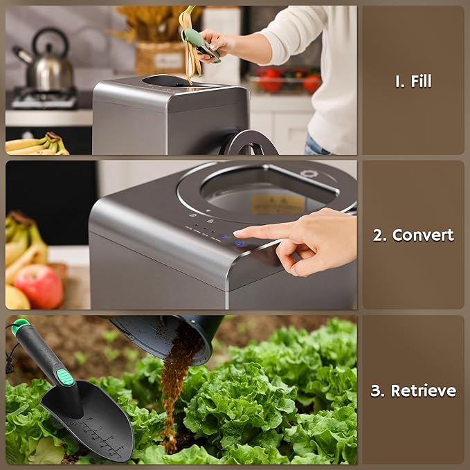 Airthereal Revive Electric Kitchen Composter with Visual Cover, Upgraded SHARKSDEN® Tri-Blade, Turn Food Waste and Scraps into Natural Fertilizer for Plants, R500-V, Grey