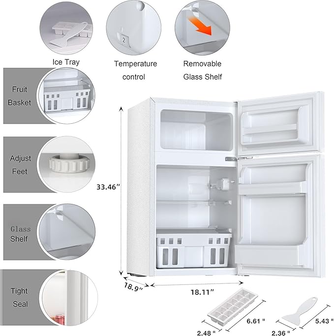 Antarctic Star Compact Refrigerator,3.2 Cu.Ft. Mini Separate Freezer Double 2-Door,Adjustable Removable Shelves for Basement,Apartment,Dorm,Office,WHITE