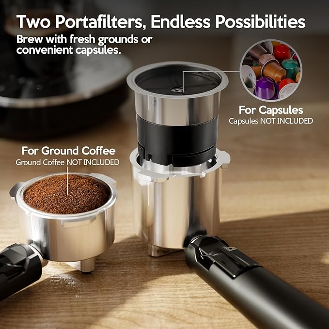 20 Bar Espresso Machine Semi-Automatic, Professional Coffee Maker with Milk Frother Steam Wand & 45OZ Removable Water Tank, Home Barista System for Cappuccino, Latte, Americano-Stainless Steel