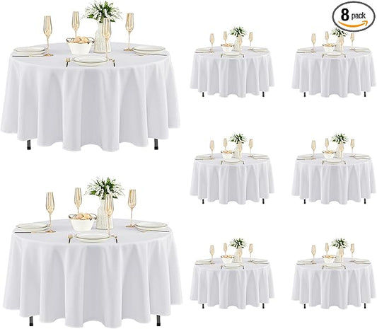 Fitable 8 Pack Round Tablecloths: Stain Resistant Wrinkle Free Circle Table Clothes, Washable Reusable Polyester Table Covers for Wedding Party Birthday Banquet Reception(White, 70 Inch)