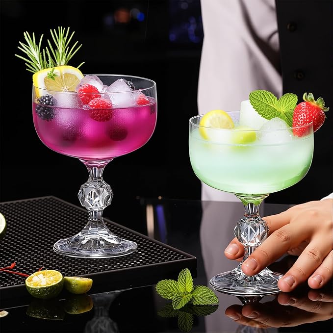 KAMMAK Coupe Glasses Set of 2, 6.7oz Crystal Cocktail Glasses, Classic Champagne Glassware for Martini, Margarita, Manhattan, Modern Bar Drinkware for Party, Beach, Anniversary