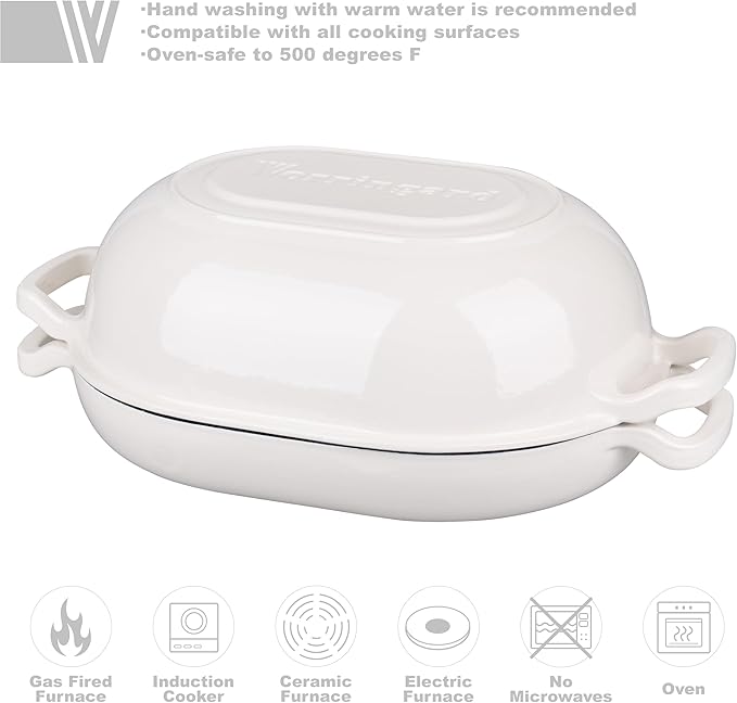 Enameled Cast Iron Sourdough Bread Oven, Dutch Oven, Loaf Cast Iron Bread Pan for Homemade Bread Baking, Meatloaf Pan with Lid, 7QT, White