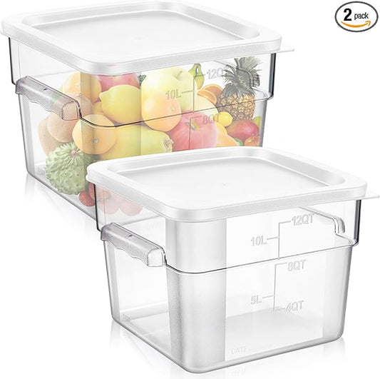 2 Pieces Square Food Storage Containers Polycarbonate Clear food Container with Lid Commercial Storage with Graduations for Commercial Kitchen Dough Marinating Meat(White,12 Qt)