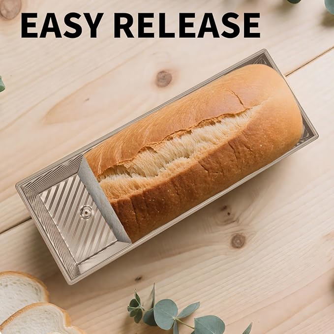 Pullman Loaf Pan with Lid 13x4, Large Bread Pan for Homemade Sandwich with Cover, 2.2lb Long Bread Loaf Tin for Sourdough, Nonstick & Easy Clean (Gold)