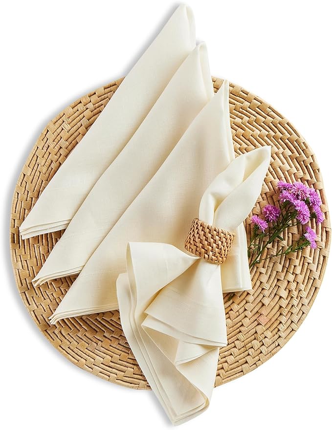Solino Home Ivory Linen Napkins Set of 4-100% Pure Linen Cloth Washable Dinner Napkins 20 x 20 Inch for Fall, Autumn, Thanksgiving, Christmas, Holiday - Fete