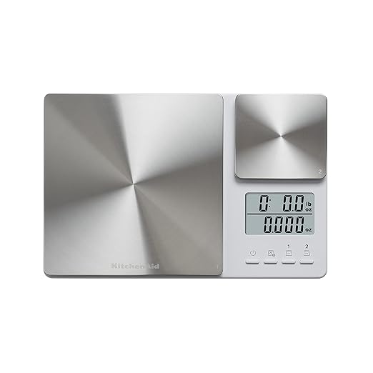KitchenAid KQ909 Dual Platform Digital Kitchen and Food Scale, 11 Pound Capacity and Precision 16oz Capacity, White with Stainless Steel