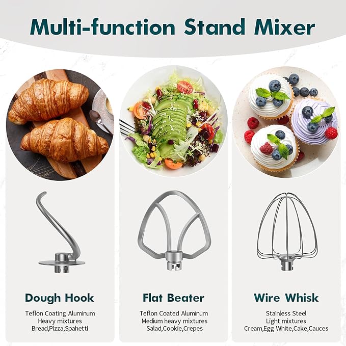 COOKLEE Stand Mixer, 9.5 Qt. 660W Electric Kitchen Mixer with Dishwasher-Safe Dough Hooks, Flat Beaters, Wire Whip & Pouring Shield Attachments for Most Home Cooks, Champagne