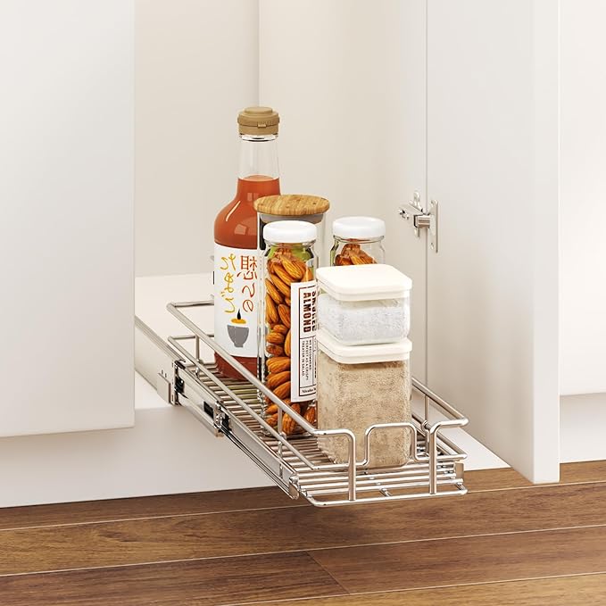 LOVMOR Pull Out Cabinet Organizer 5½" W x 21½" D, Kitchen Cabinet Pull Out Shelves Slide Out Storage