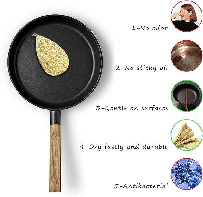 Natural Loofah Dish Sponge (Pack 10) - Vegetable Scrubber for Kitchen - 100% Biodegradable Compostable Dishwashing Scouring Pad, Zero Waste Plastic Free Eco Friendly Sustainable