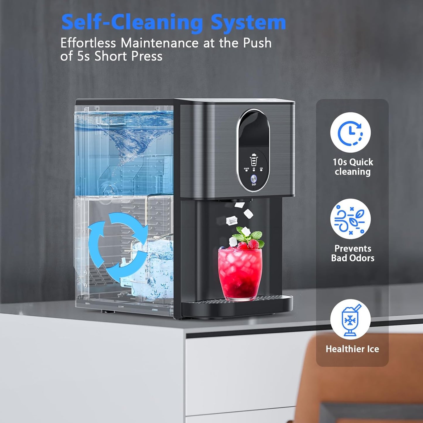 Nugget Ice Makers Countertop, Pebble Ice Maker Machine with Dispenser 44lbs/24H, Soft Chewable Pellet Ice Machine, 3.3lbs Ice Storage, Self-Cleaning Ice Maker for Home/Kitchen/Party/Office, Black