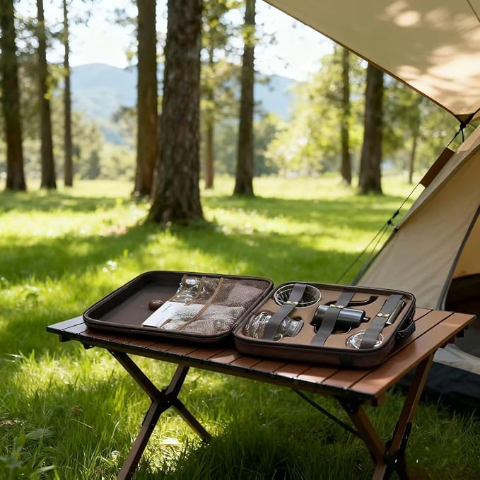 Professional Pour-Over Coffee Kit, 9-Piece Portable Travel Set w/Gooseneck Kettle, Manual Grinder，scale& Accessories, The Ultimate Pour Over Coffee Set