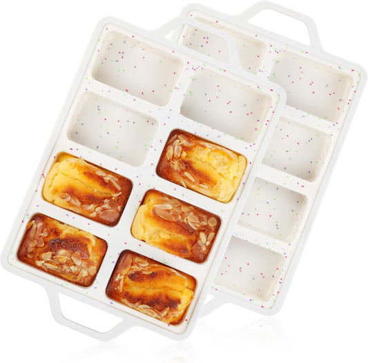 2 Pcs Mini Loaf Pans Silicone, Nonstick Small Bread Pans for Baking, Tiny Meatloaf Pan with Metal Reinforced Frame 8 Cavity (Cream)