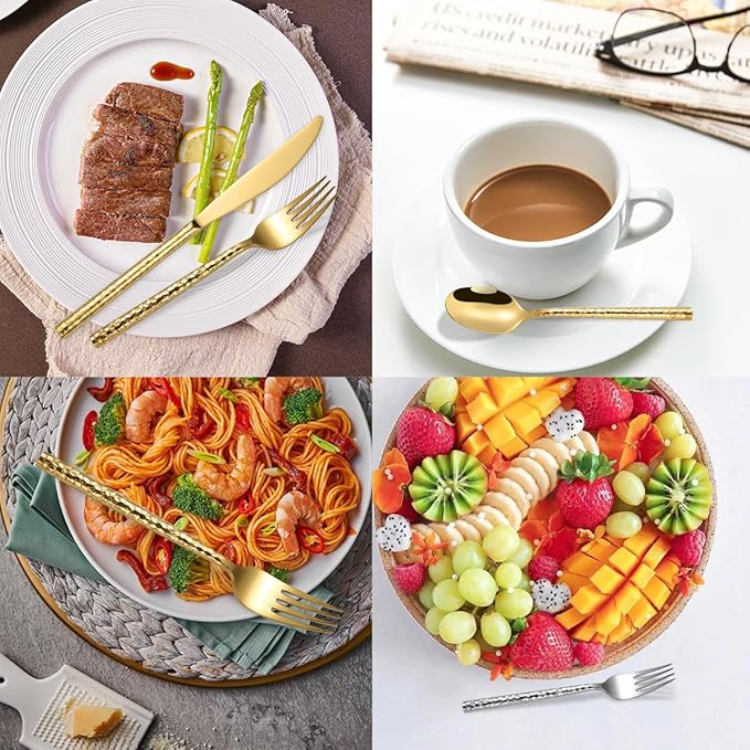 20-Piece Hammered Silverware Flatware Cutlery Set Service for 4,304 Thickened Stainless Steel Cutlery Knife,Fork and Spoon Set,Dishwasher Safe,Gift Package for Wedding Housewarming