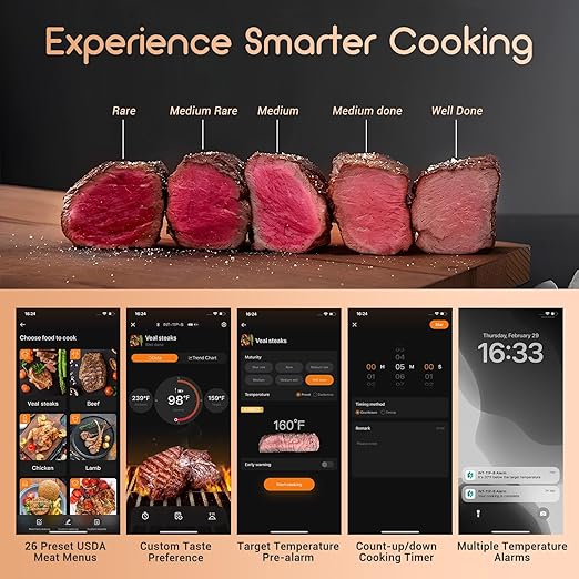 INKBIRD Meat Thermometer Wireless, Smart Bluetooth Meat Thermometer, IP67 Waterproof Wireless Meat Probe with Rechargeable Box for Outdoor Grill Smoker BBQ Rotisserie iOS & Android App